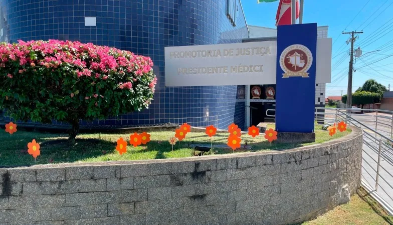 Flores em papel no jardim da Promotoria de Presidente Médici lembram fragilidade das crianças