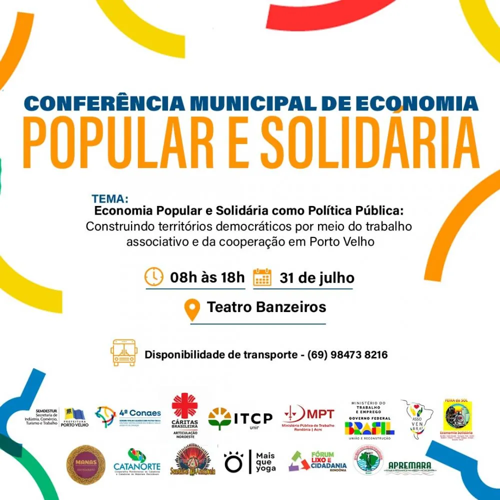 Conferência Municipal de Economia Solidária acontecerá na próxima quarta-feira (31)
