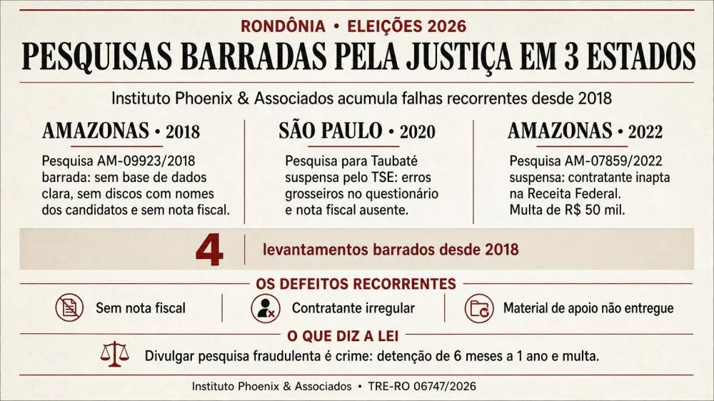 Instituto que mede a eleição em Rondônia teve pesquisas barradas pela Justiça Eleitoral em três estados
